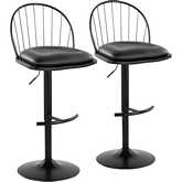 Riley Adjustable Height Swivel Bar Stool in Black Metal, Black Wood & Black Leatherette (Set of 2)